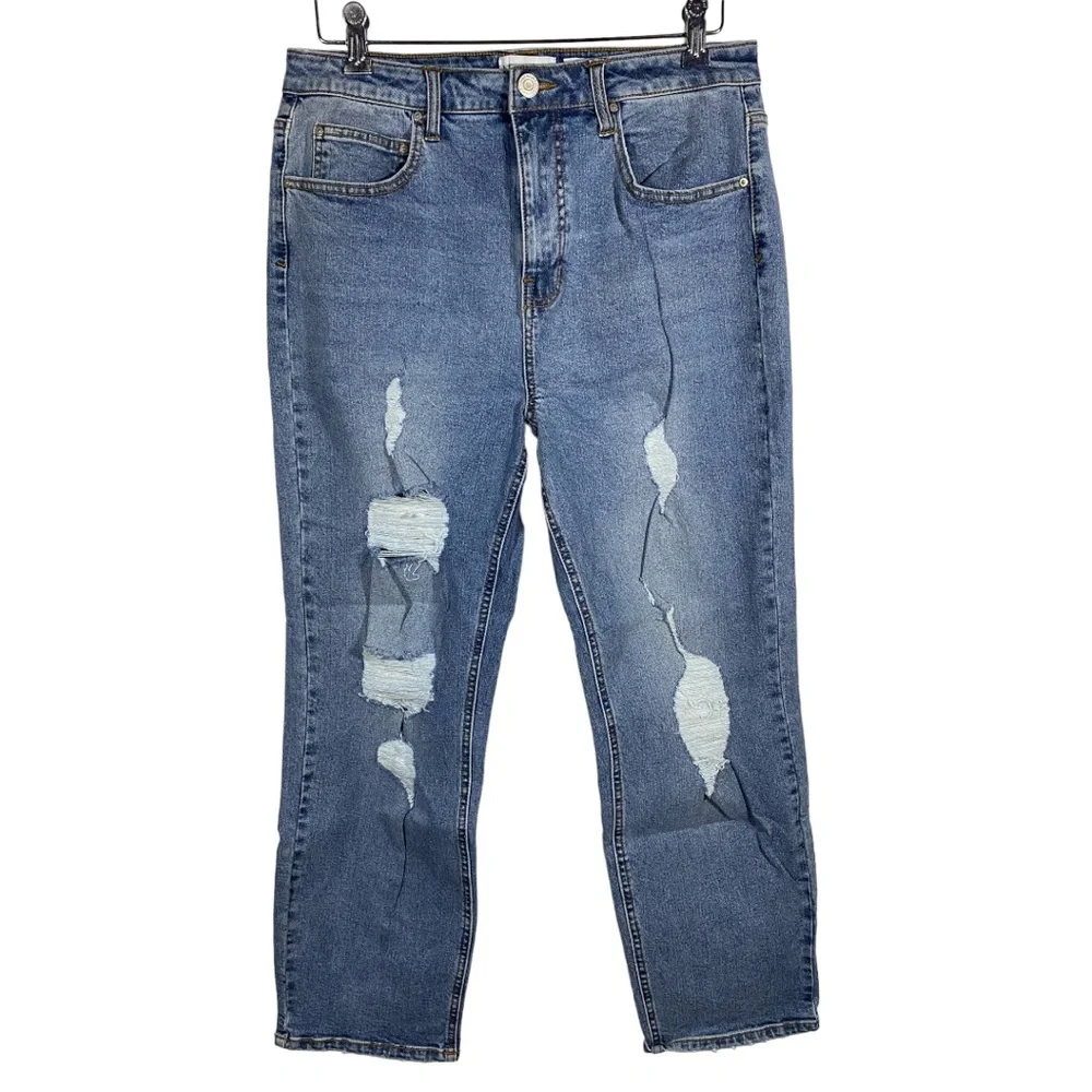 Indigo Rein Medium Wash Destructed Mom Jean